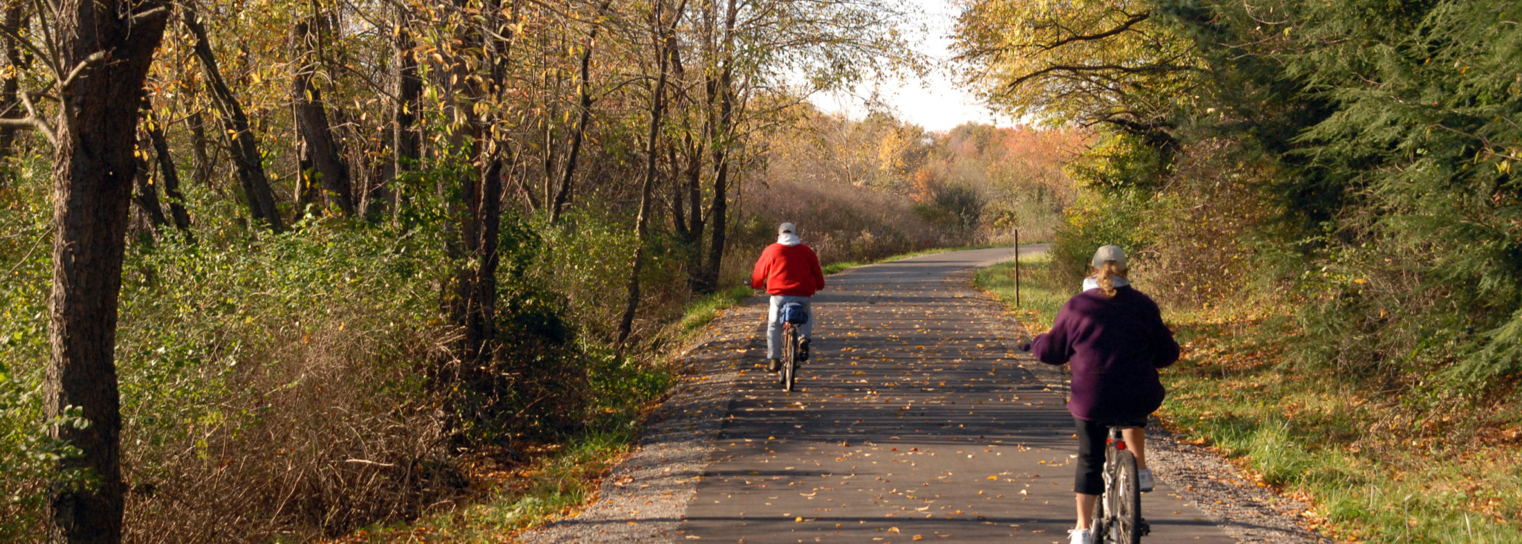 Two cyclists enjoy a regional bike trail