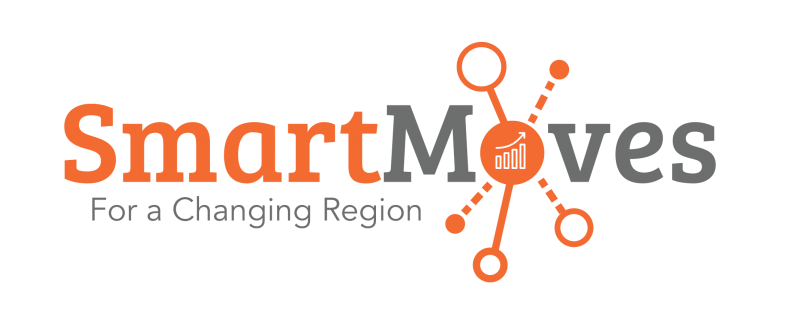 Orange and Grey "Smart Moves For A Changing Region" logo