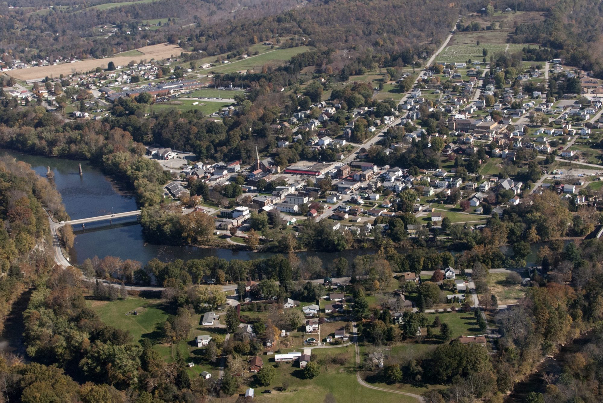Scenic birds-eye view of a town in Beaver County