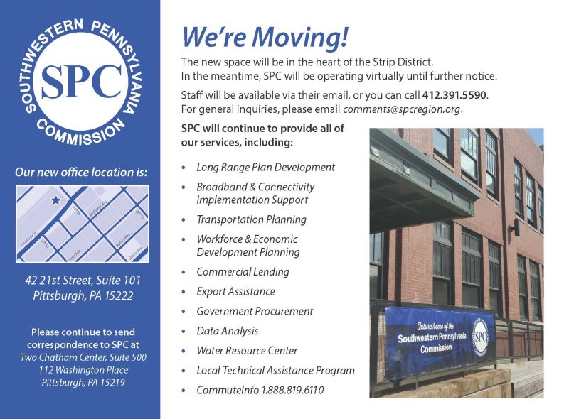 A graphic announces SPC's move to the Strip District